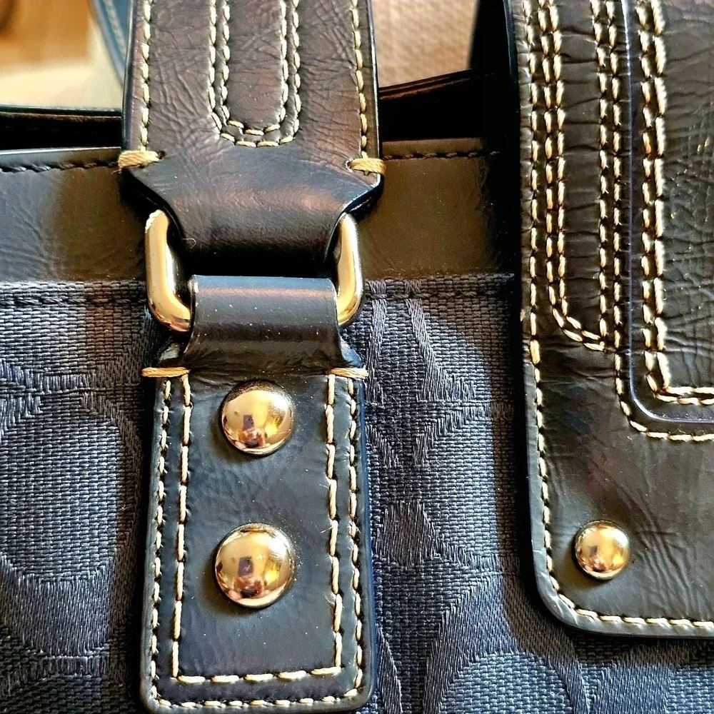 COACH Y2K Hamptons Blue Logo C Jacquard Satchel Shoulder Bag Turnlock Silver